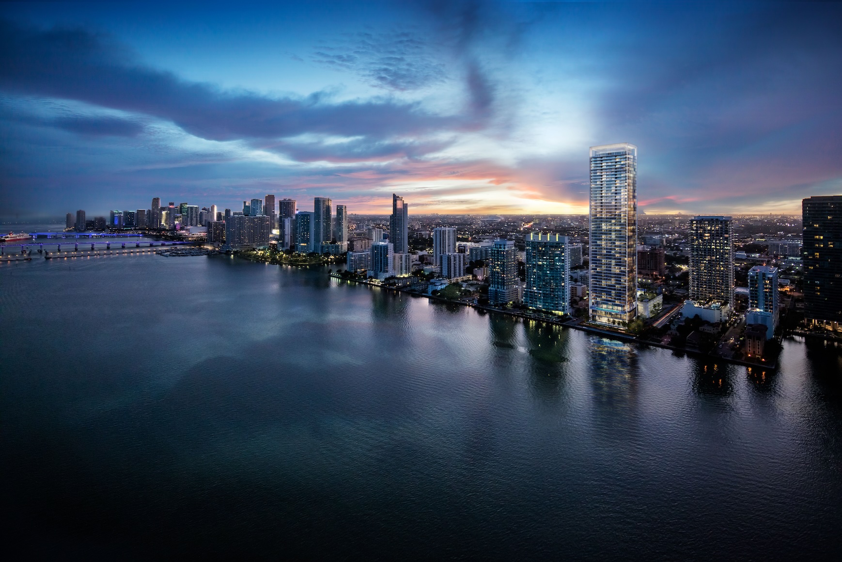 Miami skyline across the water